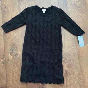 NWT crochet sweater dress black girl sz small 6/6x 3/4 sleeves